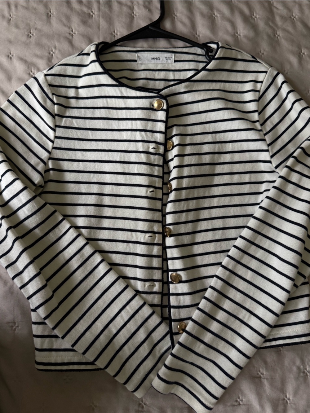 Mango Striped Button-Front Top in White and Black